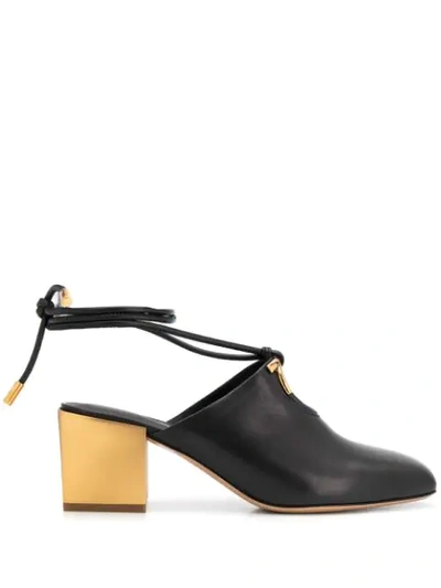 Ferragamo Laino Gold-heel Leather Mules In Black
