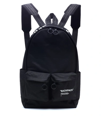 Off-white Quote Printed Canvas Backpack In Black