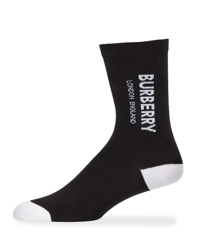 Burberry Two-tone Vertical Logo Sport Socks In Black