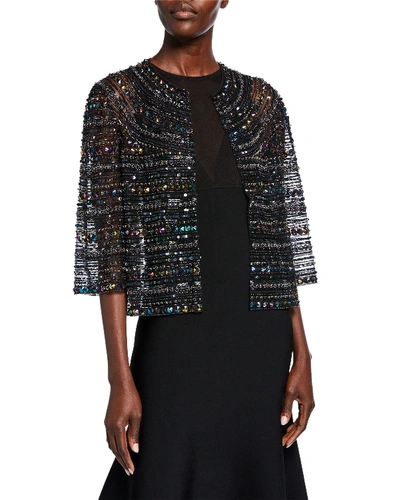 Naeem Khan Long-sleeve Beaded Topper In Navy