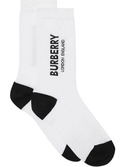 Burberry Two-tone Vertical Logo Sport Socks In White
