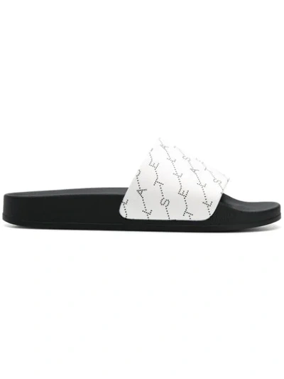 Stella Mccartney Monogram Strap Sliders In White/black