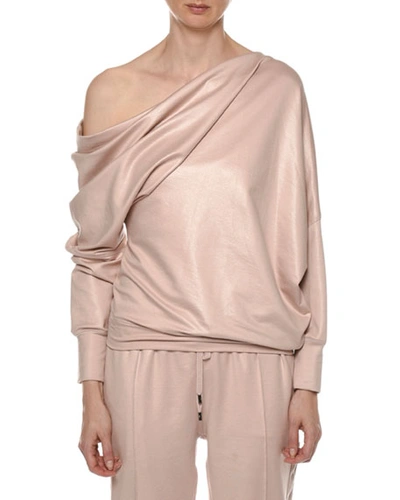 Tom Ford One-shoulder Glossy Sweatshirt In Light Pink