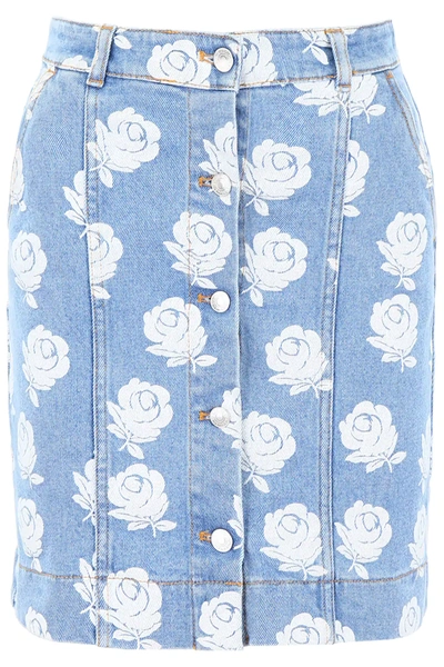 Kenzo Rose Print Skirt In Light Blue