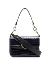 Chloé C Crocodile-effect Double Carry Shoulder Bag In Blue