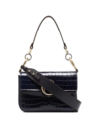 Chloé C Crocodile-effect Double Carry Shoulder Bag In Blue