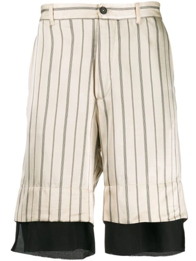 Ann Demeulemeester Striped Double-layer Satin Shorts In Neutrals