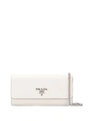 Prada Logo Plaque Wallet On Chain In White