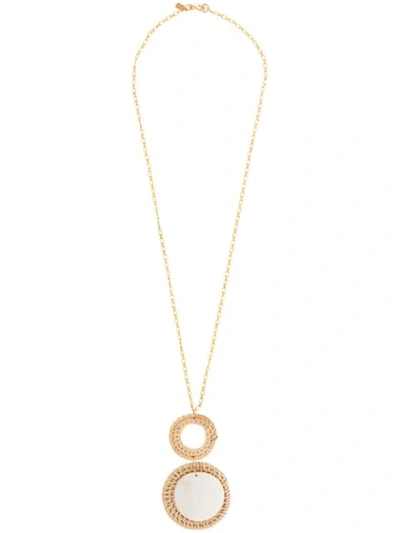 Kenneth Jay Lane Rattan And Shell Pendant Necklace In Gold