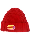 Marni Logo Patch Beanie In Red
