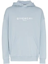 Givenchy Men's Distressed Logo-print Hoodie Sweatshirt In Pale Blue