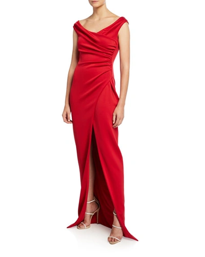 Black Halo Flora Mock-wrap Sleeveless Gown With Front Slit In Red