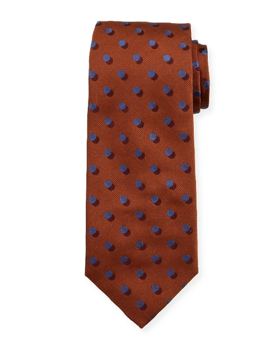 Isaia 3d-dotted Silk Tie In Rust