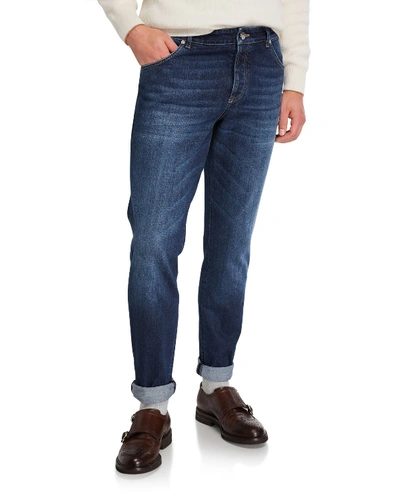 Brunello Cucinelli Men's Medium-wash Slim-fit Denim Jeans In Blue