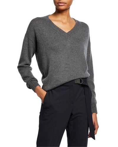 Brunello Cucinelli Cashmere Sequined V-neck Sweater In Charcoal