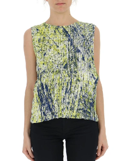 Issey Miyake Mixed Print Pleated Top In Multi