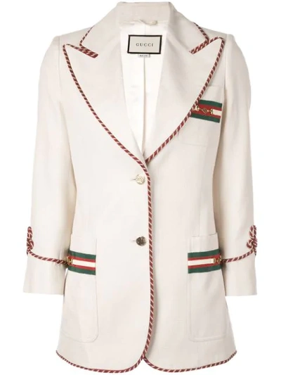 Gucci Web-stripe Single-breasted Twill Jacket In Neutrals