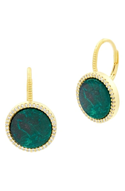 Freida Rothman Harmony Round Stone Drop Earrings In 14k Gold-plated Sterling Silver In Gold/ Turquoise