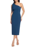 Dress The Population Tiffany One-shoulder Midi Dress In Blue