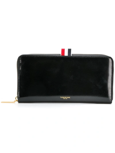 Thom Browne Smooth Leather Zip-around Wallet In Black