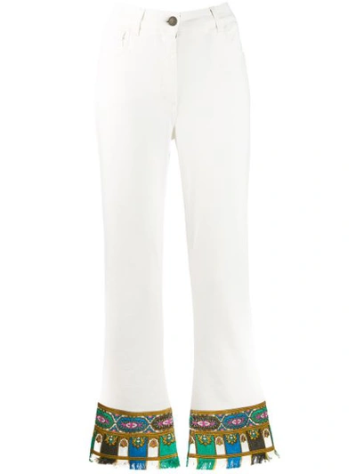 Etro Crop Flared Stretch Cotton Denim Jeans In White
