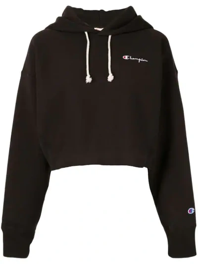 Champion Cropped-sweatshirtjacke Mit Kapuze - Schwarz In Black