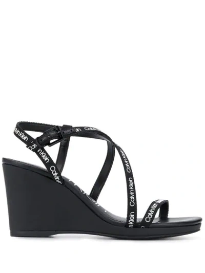 Calvin Klein Logo Wedges In Black