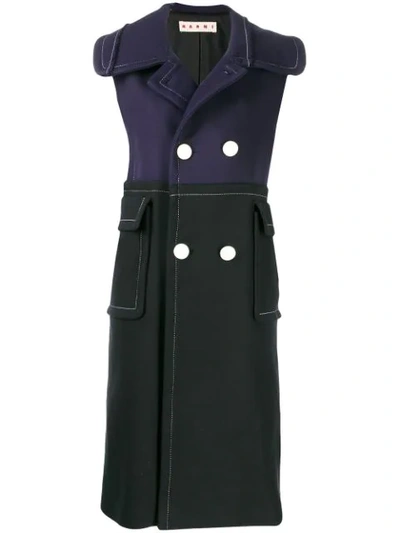Marni Double Breasted Sleeveless Coat In Y5664 Black Light Navy