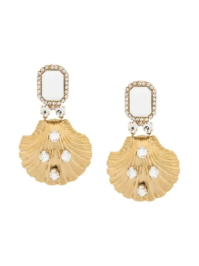 Alessandra Rich Muschelförmige Ohrringe Mit Kristallen - Gold