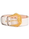 Versace 40mm Leather Belt W/ Gold Buckle In Off White