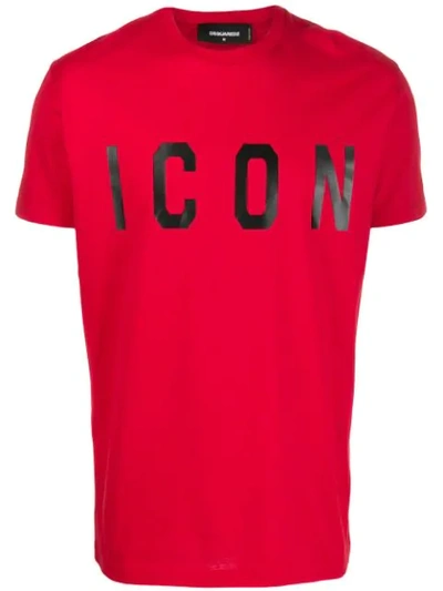 Dsquared2 Icon Print Cotton Jersey T-shirt In Red