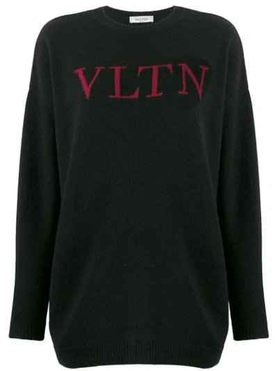 Valentino Vltn Wool And Cashmere Intarsia Sweater In Black