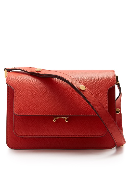 Marni Trunk Medium Leather Shoulder Bag In Coral-red | ModeSens