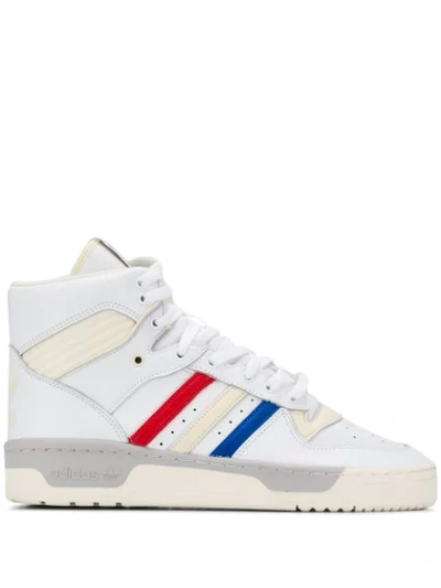 Adidas Originals Rivalry Hi Top Sneakers With Tricolour Stripe In White