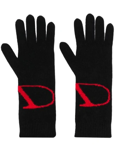 Valentino Garavani Knitted Vlogo Gloves In 43k Black