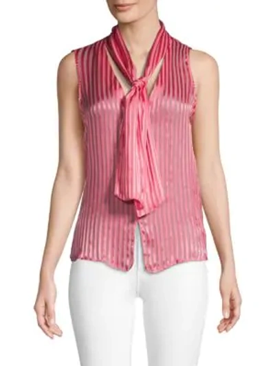 Alice And Olivia Gwenda Striped Sleeveless Tieneck Blouse In Pink
