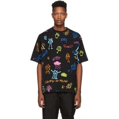 Marcelo Burlon County Of Milan Allover Print Over Cotton Jersey T-shirt In Black