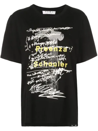 Proenza Schouler Pswl Column Print Short Sleeve T-shirt In Black
