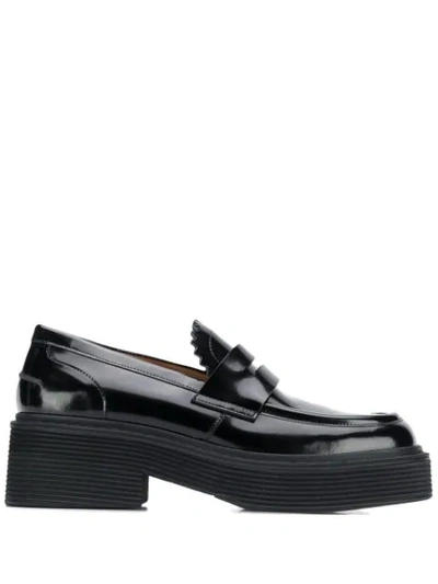 Marni Patent Penny Platform Loafers In Black