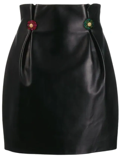 Versace Embellished Pleated Leather Mini Skirt In Black