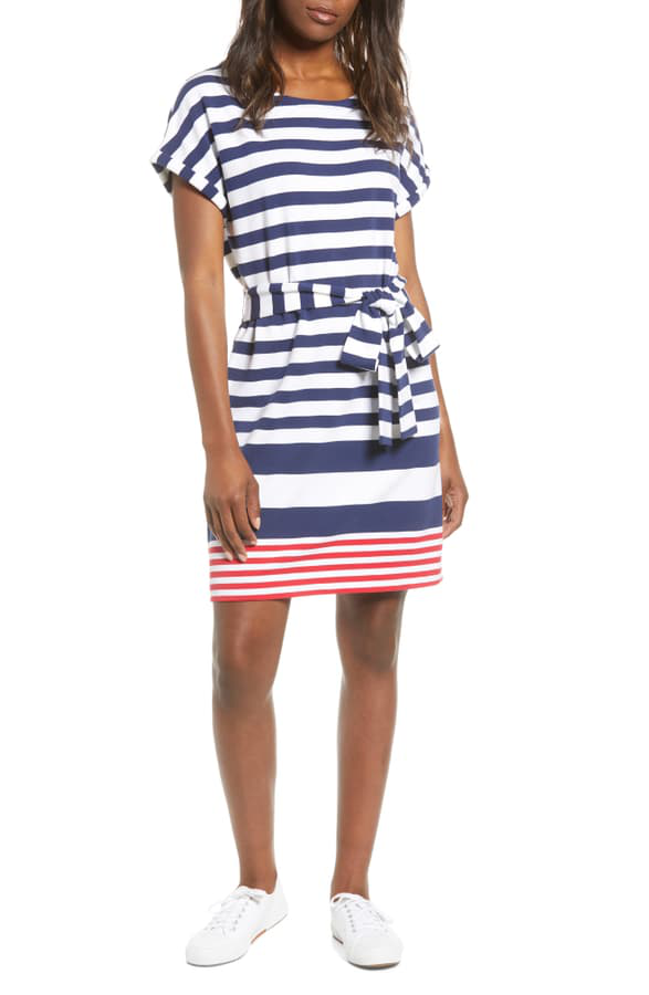 Vineyard Vines Sea Stripe Upf Tie Front Knit Dress In Deep Bay | ModeSens