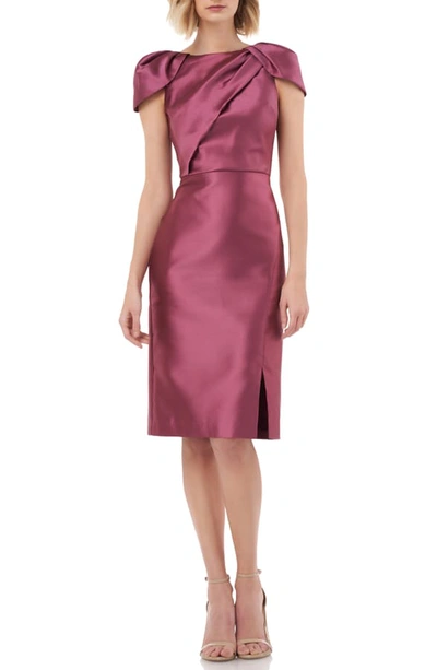 Kay Unger Folded Bodice Mikado Satin Cocktail Dress In Mulberry