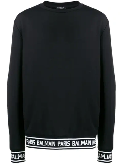 Balmain Jacquard Logo-trim Cotton Sweatshirt In Black