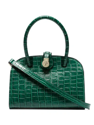 Manu Atelier Micro Ladybird Croc-embossed Leather Cross-body Bag In Green