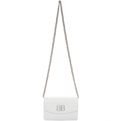 Balenciaga 'bb' Logo Embossed Leather Chain Wallet In White