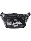 Balenciaga 'explorer' Graffiti Print Leather Belt Bag In Black&white 