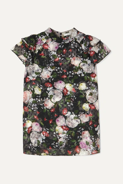 Erdem Clarence Ruffled Floral-print Fil Coupé Chiffon Blouse In Black