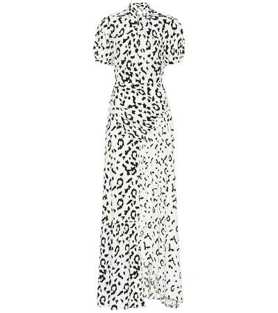 Self-portrait Open-back Ruched Leopard-print Jersey Maxi Dress In Cream/black
