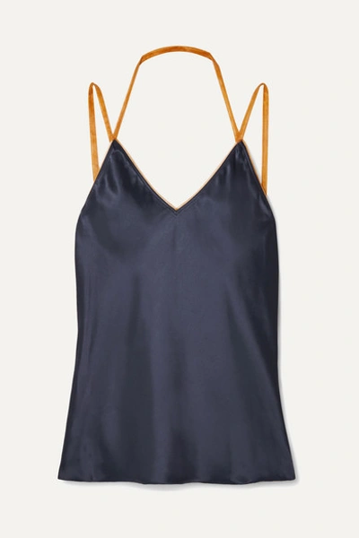 Helmut Lang Tulle-trimmed Satin Camisole In Midnight Blue
