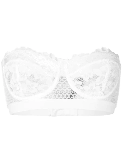 Else Petunia Stretch-mesh And Corded Lace Underwired Strapless Balconette  Bra In Ivory